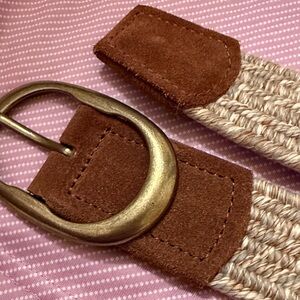 Stylish Tan Woven Belt with Gold Buckle